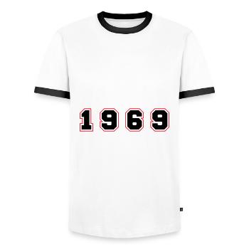 1969 Year Number - Men's Ringer Shirt - white/black - Front - AI Model Female 172 light (172cm) & AI Model Male 178 dark (178cm)