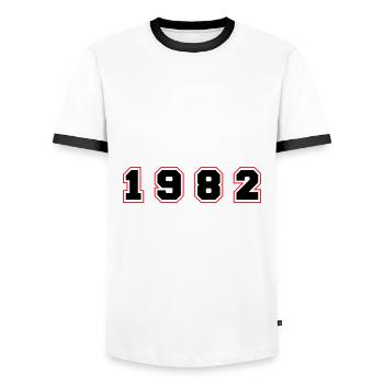 Numéro de l’année 1982 - T-shirt contrasté Homme - blanc/noir - Devant - AI Model Female 172 light (172cm) & AI Model Male 178 dark (178cm)