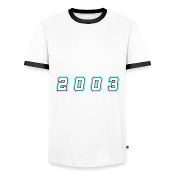 2003 Year Number - Men's Ringer Shirt - white/black - Front - AI Model Female 172 light (172cm) & AI Model Male 178 dark (178cm)