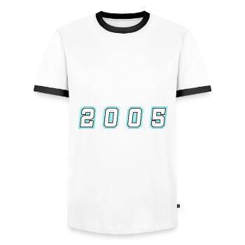 Numéro de l’année 2005 - T-shirt contrasté Homme - blanc/noir - Devant - AI Model Female 172 light (172cm) & AI Model Male 178 dark (178cm)