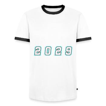 2029 Jahr Zahl - Männer Kontrast-T-Shirt - Weiß/Schwarz - Vorne - AI Model Female 172 light (172cm) & AI Model Male 178 dark (178cm)
