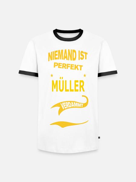 MÜLLER - Männer Kontrast-T-Shirt - Weiß/Schwarz