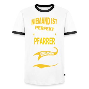 PFARRER - Männer Kontrast-T-Shirt - Weiß/Schwarz - Vorne - AI Model Female 172 light (172cm) & AI Model Male 178 dark (178cm)
