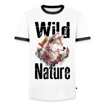 Loup Nature sauvage Wolf’s Head Wilderness Forest Trees - T-shirt contrasté Homme - blanc/noir - Devant - AI Model Female 172 light (172cm) & AI Model Male 178 dark (178cm)