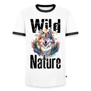 Loup Nature sauvage Wolf’s Head Wilderness Forest Trees - T-shirt contrasté Homme - blanc/noir - Devant - AI Model Female 172 light (172cm) & AI Model Male 178 dark (178cm)
