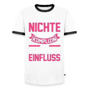 Nichte - Männer Kontrast-T-Shirt - Weiß/Schwarz - Vorne - AI Model Female 172 light (172cm) & AI Model Male 178 dark (178cm)