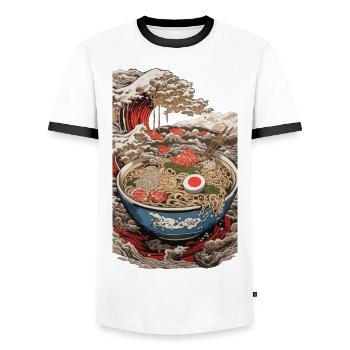 Japan Retro Ramen Ukiyo-E Tokyo Wave Kunst - Männer Kontrast-T-Shirt - Weiß/Schwarz - Vorne - AI Model Female 172 light (172cm) & AI Model Male 178 dark (178cm)