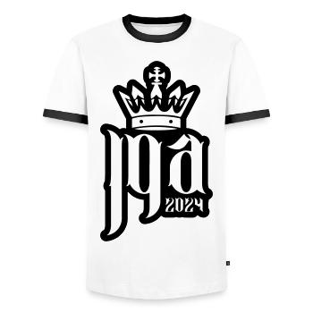Bachelor party 2024 bachelor party - Men's Ringer Shirt - white/black - Front - AI Model Female 172 light (172cm) & AI Model Male 178 dark (178cm)
