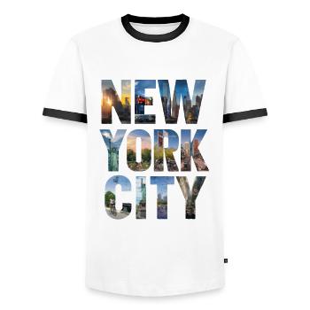 NEW YORK CITY COLLAGE - Men's Ringer Shirt - white/black - Front - AI Model Female 172 light (172cm) & AI Model Male 178 dark (178cm)