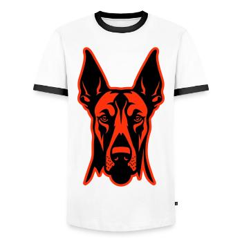 Doberman Hund Kopf - Männer Kontrast-T-Shirt - Weiß/Schwarz - Vorne - AI Model Female 172 light (172cm) & AI Model Male 178 dark (178cm)