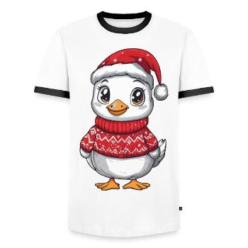 Gans Weihnachten Comic - Männer Kontrast-T-Shirt - Weiß/Schwarz - Vorne - AI Model Female 172 light (172cm) & AI Model Male 178 dark (178cm)