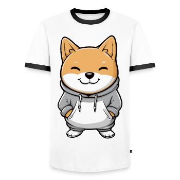 Shiba Inu Dog Funny - Men's Ringer Shirt - white/black - Front - AI Model Female 172 light (172cm) & AI Model Male 178 dark (178cm)