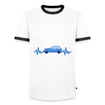 Auto - Wagen - Herzschlag -Automobile - Style - Männer Kontrast-T-Shirt - Weiß/Schwarz - Vorne - AI Model Female 172 light (172cm) & AI Model Male 178 dark (178cm)