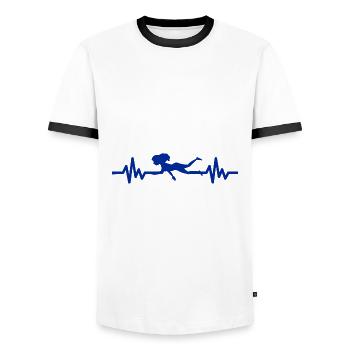Herzschlag Schwimmer - Taucher Wassersport Athlet - Männer Kontrast-T-Shirt - Weiß/Schwarz - Vorne - AI Model Female 172 light (172cm) & AI Model Male 178 dark (178cm)