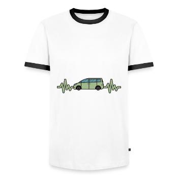 Auto - Wagen - Herzschlag - Automobile - Style - Männer Kontrast-T-Shirt - Weiß/Schwarz - Vorne - AI Model Female 172 light (172cm) & AI Model Male 178 dark (178cm)