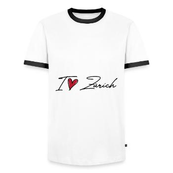 I Love Zurich - Men's Ringer Shirt - white/black - Front - AI Model Female 172 light (172cm) & AI Model Male 178 dark (178cm)