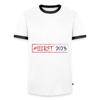 Lloret De Mar 2023 - Men's Ringer Shirt - white/black - Front - AI Model Female 172 light (172cm) & AI Model Male 178 dark (178cm)