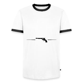 weapon pistol line - Men's Ringer Shirt - white/black - Front - AI Model Female 172 light (172cm) & AI Model Male 178 dark (178cm)