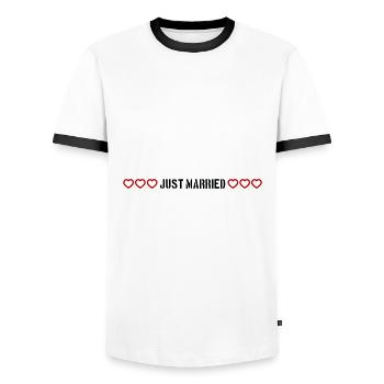 Just Married Hochzeit herzchen - Männer Kontrast-T-Shirt - Weiß/Schwarz - Vorne - AI Model Female 172 light (172cm) & AI Model Male 178 dark (178cm)
