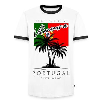Vilamoura Palmen Flagge Reise Souvenir - Männer Kontrast-T-Shirt - Weiß/Schwarz - Vorne - AI Model Female 172 light (172cm) & AI Model Male 178 dark (178cm)