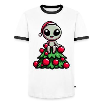 Funny Alien Christmas Tree Whimsical - Men's Ringer Shirt - white/black - Front - AI Model Female 172 light (172cm) & AI Model Male 178 dark (178cm)