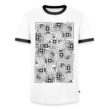 Technik Elektronik Platinen T-Shirt Design - Männer Kontrast-T-Shirt - Weiß/Schwarz - Vorne - AI Model Female 172 light (172cm) & AI Model Male 178 dark (178cm)