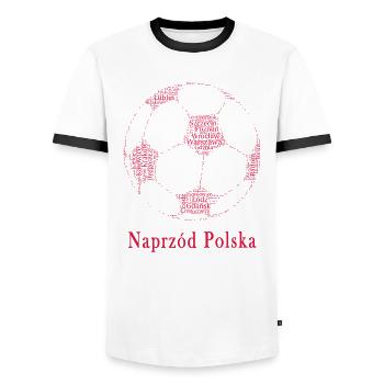 Naprzod Polska - Polish Football T-shirt Gift - Men's Ringer Shirt - white/black - Front - AI Model Female 172 light (172cm) & AI Model Male 178 dark (178cm)