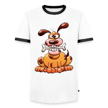 Dog Posing with a Bone - Men's Ringer Shirt - white/black - Front - AI Model Female 172 light (172cm) & AI Model Male 178 dark (178cm)