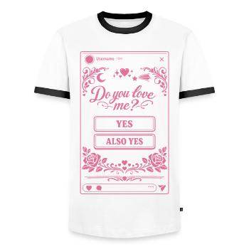 Do you love me? Yes or Also Yes | Social Media - Männer Kontrast-T-Shirt - Weiß/Schwarz - Vorne - AI Model Female 172 light (172cm) & AI Model Male 178 dark (178cm)