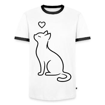 Elegant Sitting Cat with Heart | Minimal Love Art - Men's Ringer Shirt - white/black - Front - AI Model Female 172 light (172cm) & AI Model Male 178 dark (178cm)