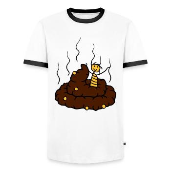 Happy, little, shit, shit, heap, smell, smelly, co - Men's Ringer Shirt - white/black - Front - AI Model Female 172 light (172cm) & AI Model Male 178 dark (178cm)