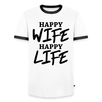 Happy wife, happy life - Men's Ringer Shirt - white/black - Front - AI Model Female 172 light (172cm) & AI Model Male 178 dark (178cm)