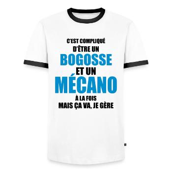 compliqué d'être un bogosse et un mécano - T-shirt contrasté Homme - blanc/noir - Devant - AI Model Female 172 light (172cm) & AI Model Male 178 dark (178cm)