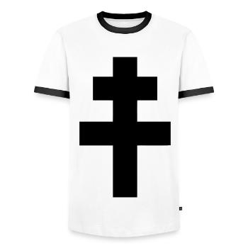 Croix de Lorraine - T-shirt contrasté Homme - blanc/noir - Devant - AI Model Female 172 light (172cm) & AI Model Male 178 dark (178cm)