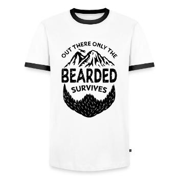 Out there only the bearded survives - Men's Ringer Shirt - white/black - Front - AI Model Female 172 light (172cm) & AI Model Male 178 dark (178cm)