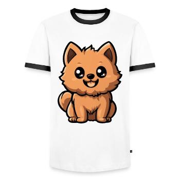Pomeranian Dog Cute Pomeranian - Men's Ringer Shirt - white/black - Front - AI Model Female 172 light (172cm) & AI Model Male 178 dark (178cm)