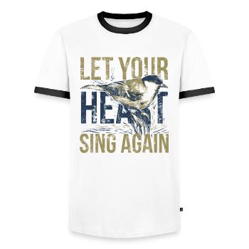 spring - Men's Ringer Shirt - white/black - Front - AI Model Female 172 light (172cm) & AI Model Male 178 dark (178cm)