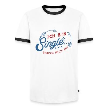 I'm single - Men's Ringer Shirt - white/black - Front - AI Model Female 172 light (172cm) & AI Model Male 178 dark (178cm)