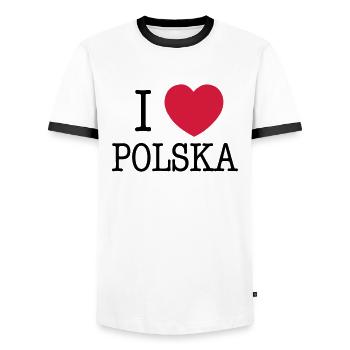 I LOVE POLAND - Men's Ringer Shirt - white/black - Front - AI Model Female 172 light (172cm) & AI Model Male 178 dark (178cm)