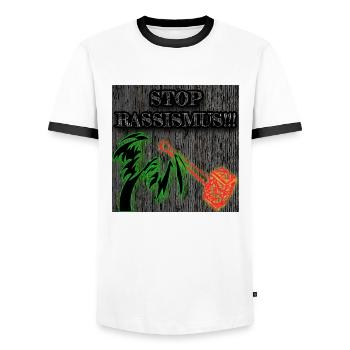 STOP RASSISMUS - Abbild - 2023 - Männer Kontrast-T-Shirt - Weiß/Schwarz - Vorne - AI Model Female 172 light (172cm) & AI Model Male 178 dark (178cm)