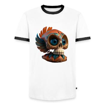 Coatl Skull | Totenkopf | Dias de los Muertos - Männer Kontrast-T-Shirt - Weiß/Schwarz - Vorne - AI Model Female 172 light (172cm) & AI Model Male 178 dark (178cm)