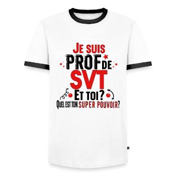 Prof Professeur SVT Sciences Vie Terre Métier - T-shirt contrasté Homme - blanc/noir - Devant - AI Model Female 172 light (172cm) & AI Model Male 178 dark (178cm)