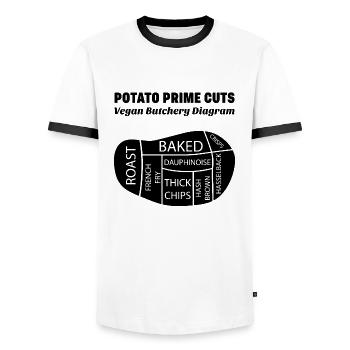 Potato Potato Vegan Saying Gift - Men's Ringer Shirt - white/black - Front - AI Model Female 172 light (172cm) & AI Model Male 178 dark (178cm)