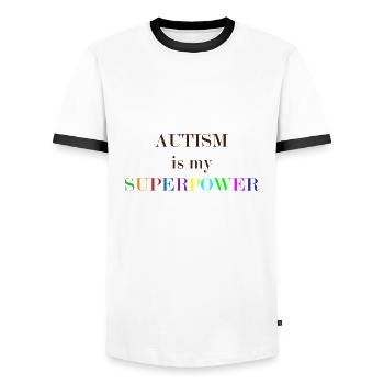 L'autisme est mon cadeau de superpuissance - T-shirt contrasté Homme - blanc/noir - Devant - AI Model Female 172 light (172cm) & AI Model Male 178 dark (178cm)