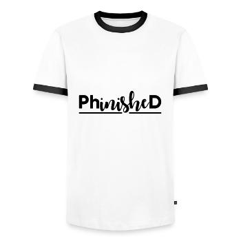 Phinished Finished PhD Graduation Gift - Men's Ringer Shirt - white/black - Front - AI Model Female 172 light (172cm) & AI Model Male 178 dark (178cm)
