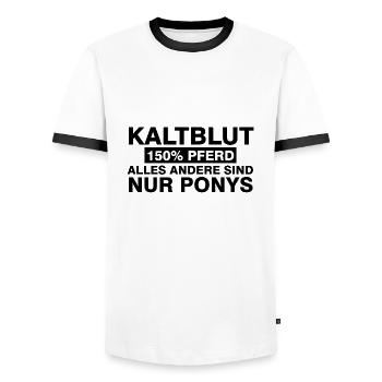 Kaltblut 150% Pferd alles andere sind nur Ponys - Männer Kontrast-T-Shirt - Weiß/Schwarz - Vorne - AI Model Female 172 light (172cm) & AI Model Male 178 dark (178cm)