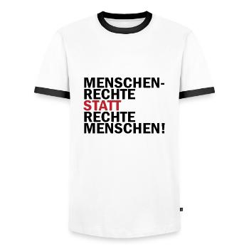 Menschen Rechte statt Rechte Menschen Toleranz - Männer Kontrast-T-Shirt - Weiß/Schwarz - Vorne - AI Model Female 172 light (172cm) & AI Model Male 178 dark (178cm)
