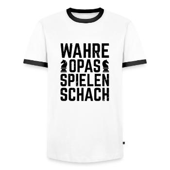 Wahre Opas spielen Schach Schachspieler Geschenk - Männer Kontrast-T-Shirt - Weiß/Schwarz - Vorne - AI Model Female 172 light (172cm) & AI Model Male 178 dark (178cm)