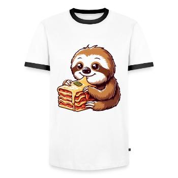 Sloth Loves Italian Lasagna - Men's Ringer Shirt - white/black - Front - AI Model Female 172 light (172cm) & AI Model Male 178 dark (178cm)
