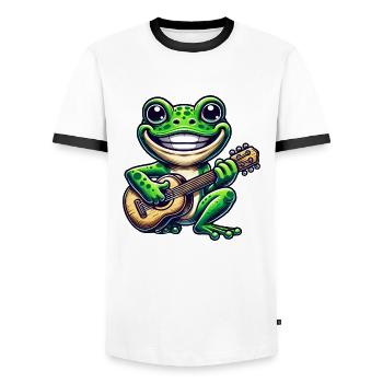 Cute frog with guitar - Men's Ringer Shirt - white/black - Front - AI Model Female 172 light (172cm) & AI Model Male 178 dark (178cm)